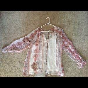 White sheer blouse with white cotton slip